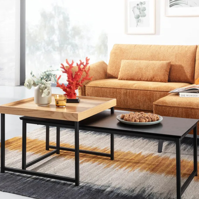 Couchtisch FineBuy Sofatisch 2er Set Holz Metall Satztisch Tisch Modern Design
