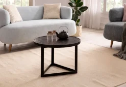 Couchtisch FineBuy Sofatisch 58x58x40 cm Massivholz Schwarz Wohnzimmertisch Rund