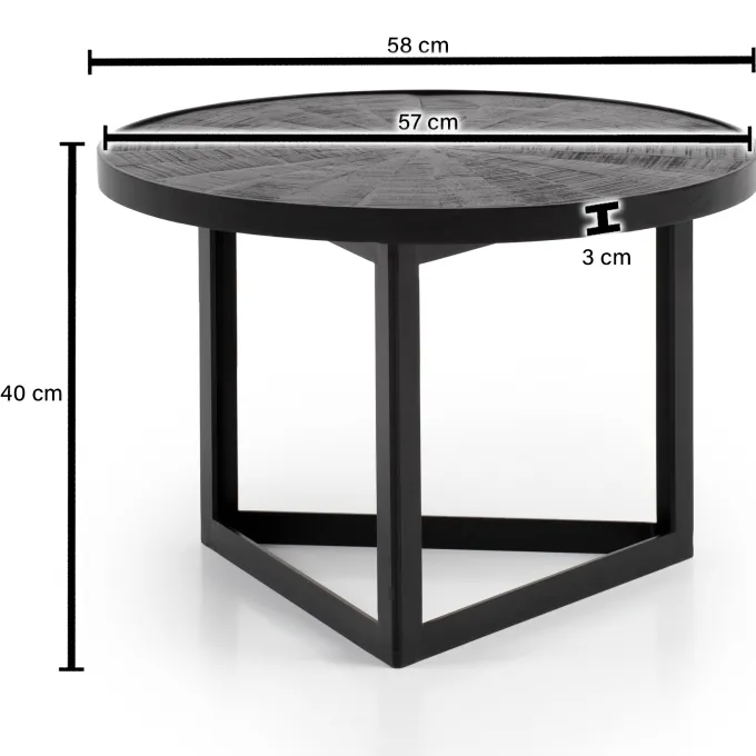 Couchtisch FineBuy Sofatisch 58x58x40 cm Massivholz Schwarz Wohnzimmertisch Rund