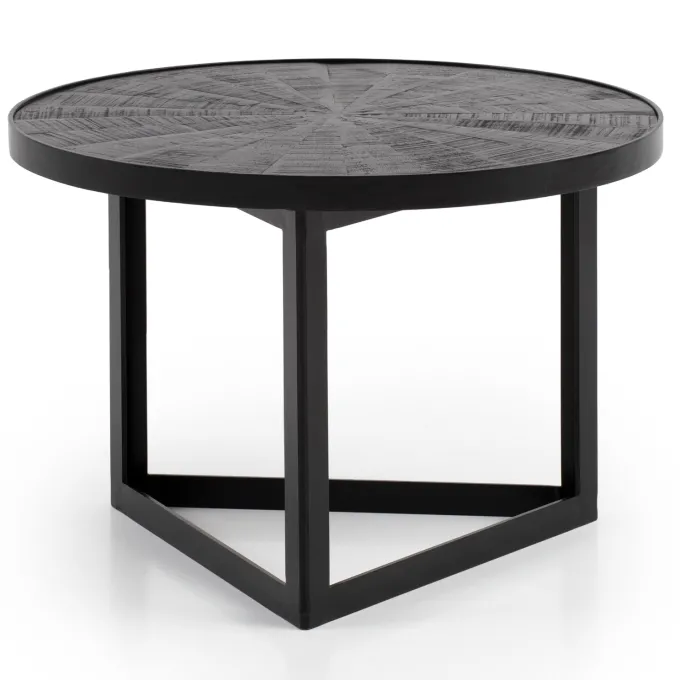 Couchtisch FineBuy Sofatisch 58x58x40 cm Massivholz Schwarz Wohnzimmertisch Rund