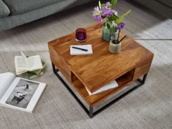 Couchtisch FineBuy Sofatisch Holz Massiv 60x60x34,5 cm Wohnzimmertisch Tisch