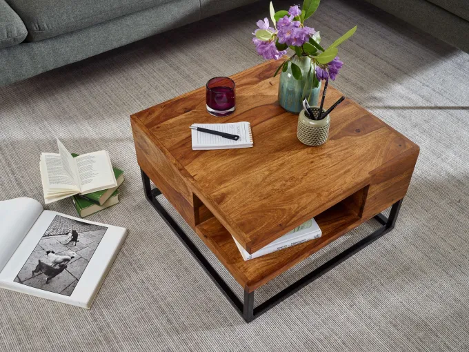 Couchtisch FineBuy Sofatisch Holz Massiv 60x60x34,5 cm Wohnzimmertisch Tisch