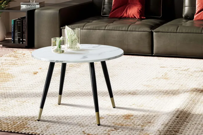 Couchtisch FineBuy Sofatisch Marmor Optik 60 cm Wohnzimmertisch Rund Tisch