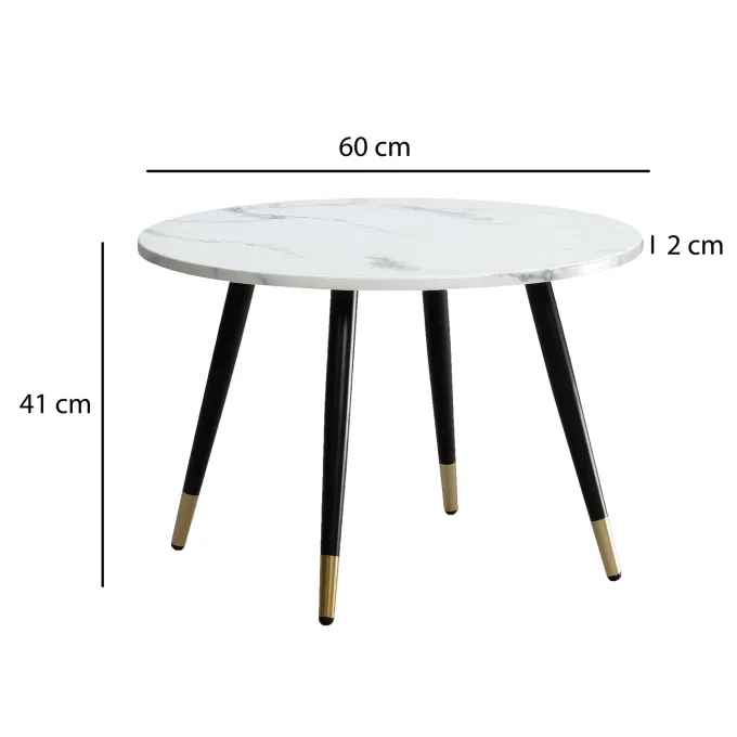 Couchtisch FineBuy Sofatisch Marmor Optik 60 cm Wohnzimmertisch Rund Tisch