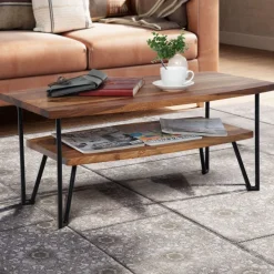 Couchtisch FineBuy Sofatisch 90x50x40 cm Sheesham Massivholz Tisch mit Stauraum