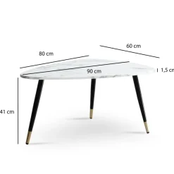 Couchtisch FineBuy Sofatisch Marmor Optik 90 cm Wohnzimmertisch Tisch Dreibein
