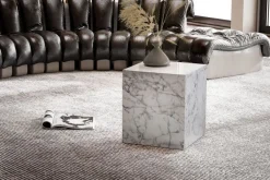 Couchtisch FineBuy Sofatisch MONOBLOC Marmor Optik 40x40x45 cm Wohnzimmertisch