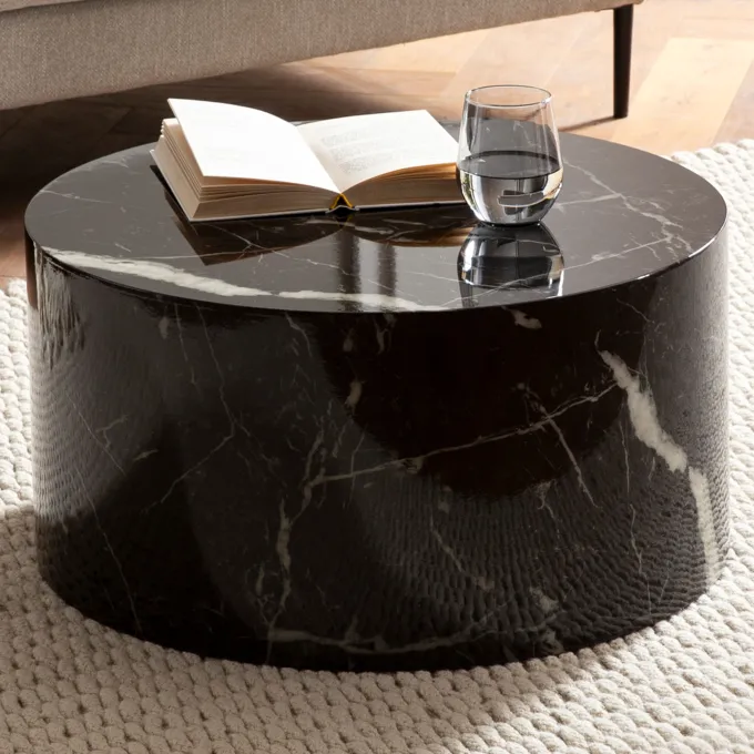 Couchtisch FineBuy Sofatisch MONOBLOC 60 cm Wohnzimmertisch Rund Loungetisch