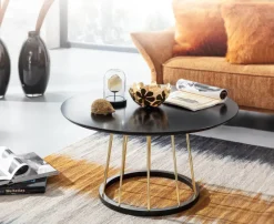 Couchtisch FineBuy Sofatisch Rund 80 cm Schwarz Metall Wohnzimmertisch Tisch