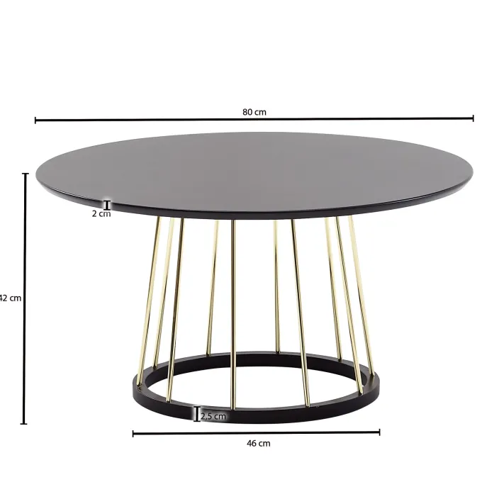 Couchtisch FineBuy Sofatisch Rund 80 cm Schwarz Metall Wohnzimmertisch Tisch
