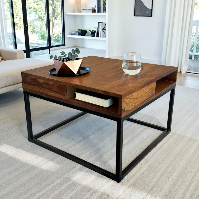 Couchtisch FineBuy Sofatisch Holz Massiv 60 cm Wohnzimmertisch Quadratisch