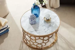 Couchtisch FineBuy Sofatisch Echter Marmor Ø 60 cm Tisch Wohnzimmertisch Rund