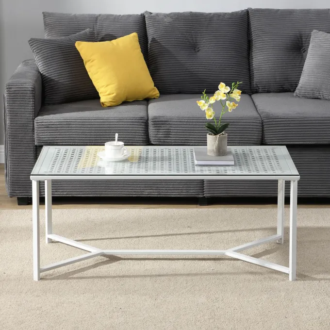 Couchtisch FineBuy Sofatisch Glas Metall 100 cm Wohnzimmertisch Rechteckig