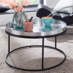 Couchtisch FineBuy Sofatisch Metall Hammerschlag Ø 62 cm Wohnzimmertisch Tisch
