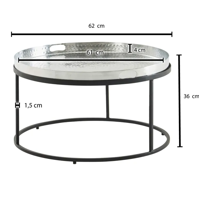 Couchtisch FineBuy Sofatisch Metall Hammerschlag Ø 62 cm Wohnzimmertisch Tisch