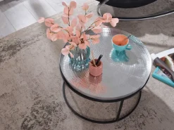 Couchtisch FineBuy Sofatisch Metall Hammerschlag Ø 62 cm Wohnzimmertisch Tisch