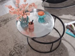 Couchtisch FineBuy Sofatisch Metall Hammerschlag Ø 62 cm Wohnzimmertisch Tisch