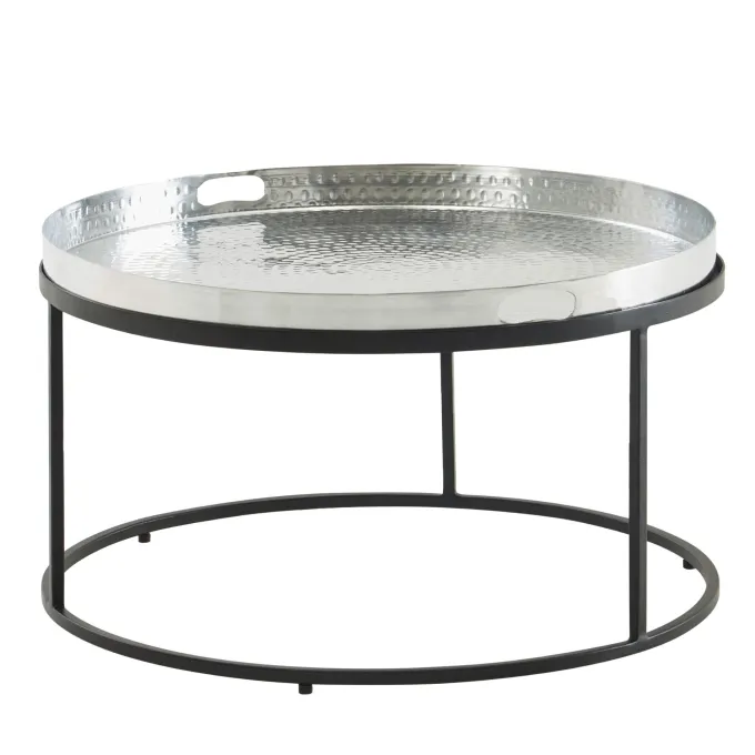 Couchtisch FineBuy Sofatisch Metall Hammerschlag Ø 62 cm Wohnzimmertisch Tisch