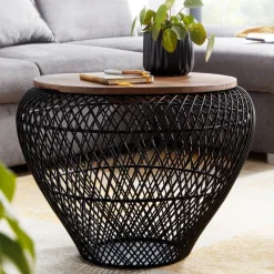 Couchtisch FineBuy Sofatisch Rund Metall Ø 60 cm Tisch Stauraum Wohnzimmertisch