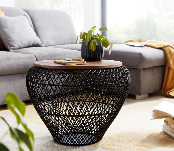 Couchtisch FineBuy Sofatisch Rund Metall Ø 60 cm Tisch Stauraum Wohnzimmertisch