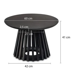 Couchtisch FineBuy Sofatisch Massivholz Schwarz 60x60x41cm Wohnzimmertisch Rund
