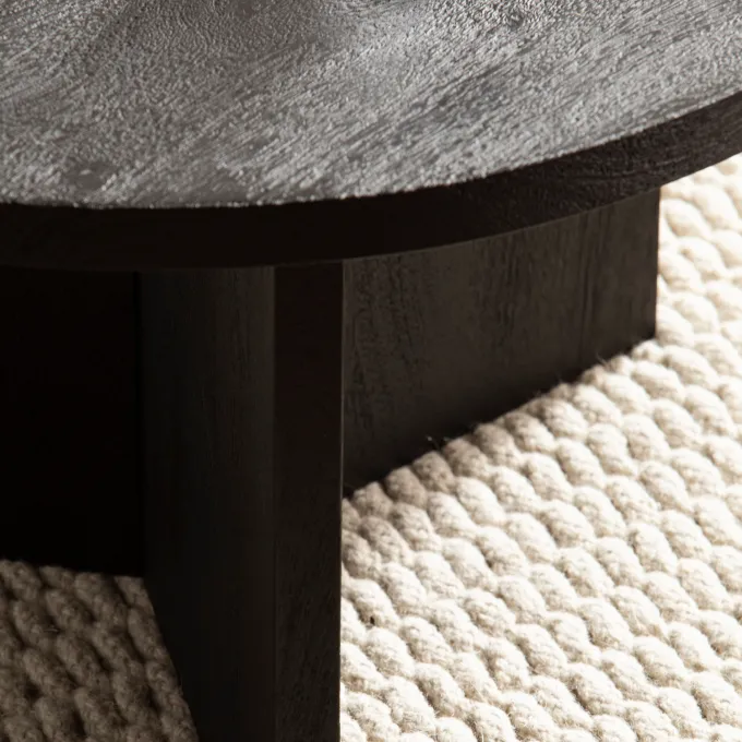 Couchtisch FineBuy Sofatisch Massivholz Schwarz 60x60x33cm Wohnzimmertisch Rund