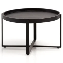 Couchtisch FineBuy Sofatisch Massivholz Schwarz 60x60x35 cm Wohnzimmertisch Rund