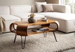 Couchtisch FineBuy Wohnzimmertisch Massivholz 100 cm Sofatisch Tisch Stauraum