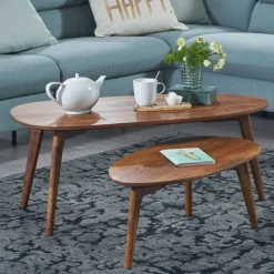 Couchtisch FineBuy Wohnzimmertisch 2er Set Nierenform Holz Beistelltisch Tisch
