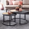Couchtisch FineBuy Wohnzimmertisch 2 teilig Massivholz Rund Beistelltisch Tisch