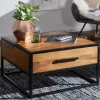 Couchtisch FineBuy Wohnzimmertisch Holz Massiv Sofatisch Tisch Schublade Braun
