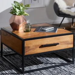 Couchtisch FineBuy Wohnzimmertisch Holz Massiv Sofatisch Tisch Schublade Braun