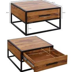 Couchtisch FineBuy Wohnzimmertisch Holz Massiv Sofatisch Tisch Schublade Braun