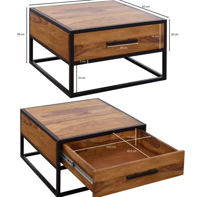 Couchtisch FineBuy Wohnzimmertisch Holz Massiv Sofatisch Tisch Schublade Braun