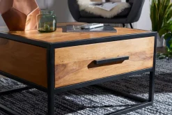 Couchtisch FineBuy Wohnzimmertisch Holz Massiv Sofatisch Tisch Schublade Braun