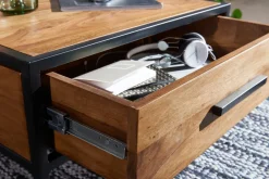 Couchtisch FineBuy Wohnzimmertisch Holz Massiv Sofatisch Tisch Schublade Braun