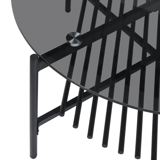 Couchtisch FineBuy Wohnzimmertisch Glas Metall 80 cm Schwarz Rund Sofatisch