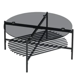 Couchtisch FineBuy Wohnzimmertisch Glas Metall 80 cm Schwarz Rund Sofatisch