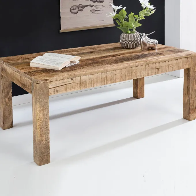 Couchtisch Mango Massivholz 110cm rechteckiger Wohnzimmertisch Landhausstil