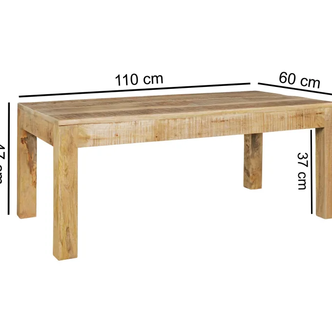 Couchtisch Mango Massivholz 110cm rechteckiger Wohnzimmertisch Landhausstil