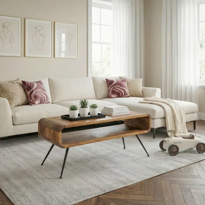 Couchtisch Mango Massivholz 105cm Wohnzimmertisch Sofatisch Beistelltisch Ablage