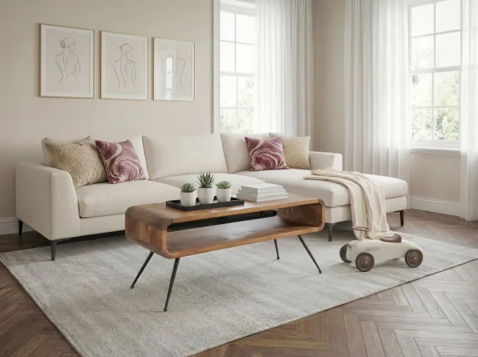 Couchtisch Mango Massivholz 105cm Wohnzimmertisch Sofatisch Beistelltisch Ablage