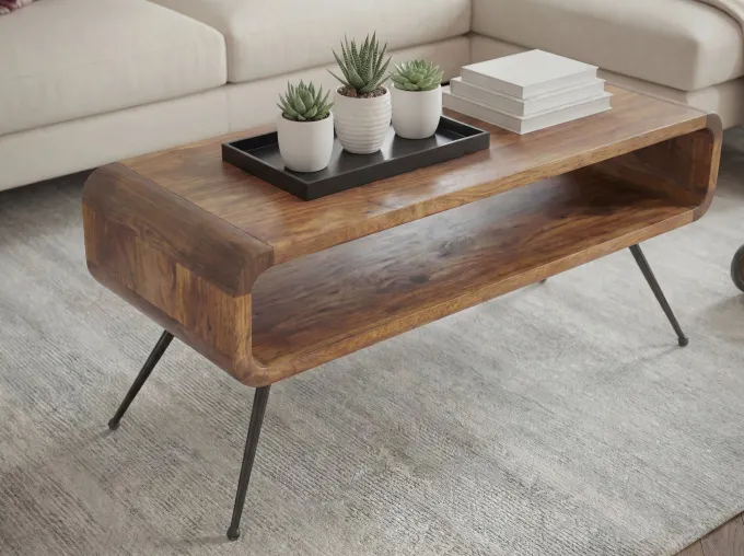 Couchtisch Mango Massivholz 105cm Wohnzimmertisch Sofatisch Beistelltisch Ablage
