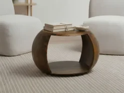 Couchtisch Mango Massivholz rund 60 cm Wohnzimmertisch Ablagefach Landhaus