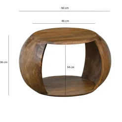 Couchtisch Mango Massivholz rund 60 cm Wohnzimmertisch Ablagefach Landhaus