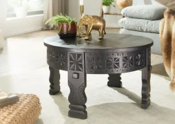 Couchtisch Mango Massivholz rund Wohnzimmertisch orientalischer Boho Design