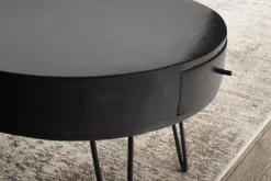 Couchtisch Mango Massivholz rund Ø 60 cm Wohnzimmertisch Schublade Schwarz