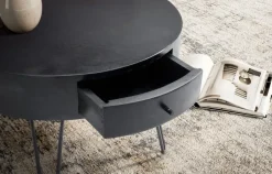 Couchtisch Mango Massivholz rund Ø 60 cm Wohnzimmertisch Schublade Schwarz