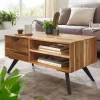 Couchtisch Massivholz 95cm Wohnzimmertisch rechteckig Schublade Industrial