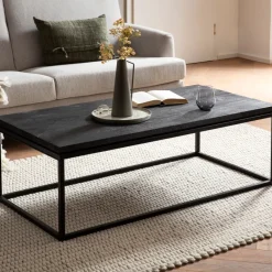 Couchtisch Massivholz schwarz Wohnzimmertisch Metallgestell Industrial Design